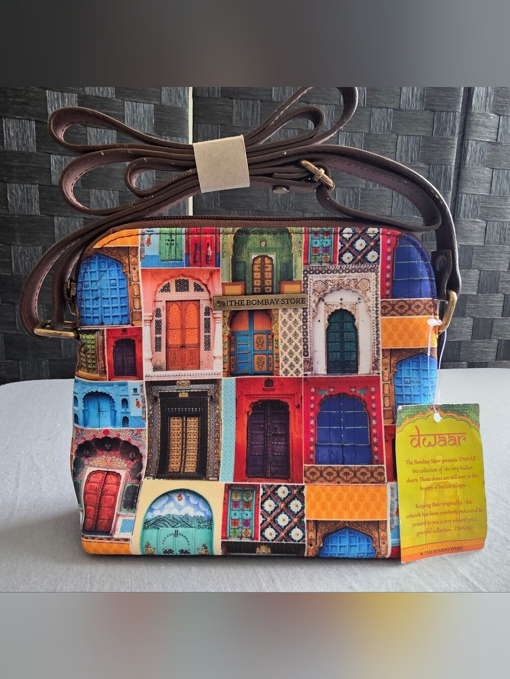 The Bombay Store Dwaar Indian Doors Crossbody Bag NWT Multicolor Boho
